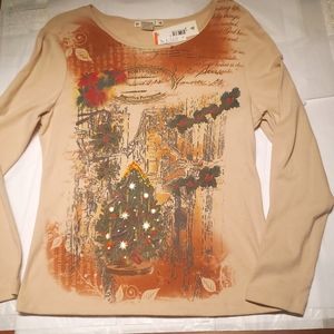 Suzee NEW Womens Shirt Tee Top Cotton Sweater Holiday Christmas Tree Long Sleeve